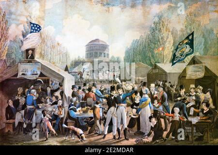 CÉLÉBRATION DU 4 JUILLET DU 19E SIÈCLE DANS LA PLACE CENTRALE 1819 PEINTURE PAR J L KRIMEL PHILADELPHIA PENNSYLVANIA USA - KA9265 SPL001 LES DRAPEAUX DE STYLE CARRÉ À LA MODE ANCIENNE DE HARS RÉJOUISSANCES HISTORIQUES DES FOULES ASSEMBLÉE DES FEMMES 4E ASSEMBLÉE NATIONALE ETATS-UNIS AMITIÉ FEMMES MASSE PERSONNES QUATRIÈME ÉTATS-UNIS D'AMÉRIQUE HOMMES AMERICANA SPECTATEURS 1800S RASSEMBLEMENT AMÉRIQUE DU NORD LIBERTÉ LE BONHEUR NORD-AMÉRICAIN STYLES CANINES AFRO-AMÉRICAINES EXCITATION PA NOIR ETHNICITÉ 1776 POLITIQUE CENTRE PATRIOTIQUE ÉTOILES ET RAYURES CHICS CHICS ROUGE PATRIOTISME THRONG BLANC ET BLEU PRÉSENCE Banque D'Images