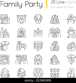 Jeu d'icônes linéaires pour fêtes de famille Illustration de Vecteur