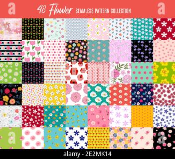 Lot de 48 fleurs sans couture pour la grande collection. Illustration vectorielle