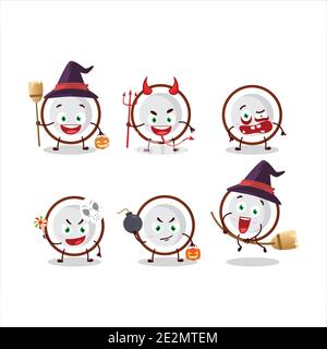 Émoticônes d'expression d'Halloween avec personnage de dessin animé d'une tranche de noix de coco. Illustration vectorielle Illustration de Vecteur