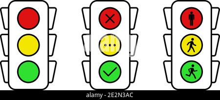 Les icônes des feux de circulation sont définies sur oui, non et attente. Tenez-vous debout, marchez et courez. Eps10 Illustration de Vecteur