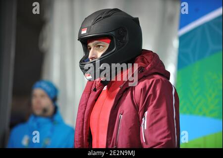 Sébastien Gattuso de Monaco pendant le bobsleigh deux-hommes pour les XXIes Jeux Olympiques d'hiver de 2010 à Vancouver au parc Creekside à Whistler, Canada, le 20 février 2010. Photo de Gouhier-Hahn-Nebinger/ABACAPRESS.COM Banque D'Images