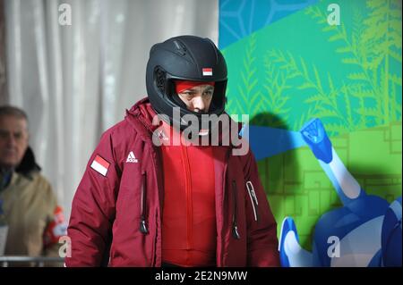 Sébastien Gattuso de Monaco pendant le bobsleigh deux-hommes pour les XXIes Jeux Olympiques d'hiver de 2010 à Vancouver au parc Creekside à Whistler, Canada, le 20 février 2010. Photo de Gouhier-Hahn-Nebinger/ABACAPRESS.COM Banque D'Images