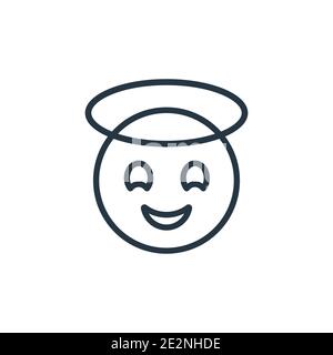 Souriant avec l'icône de vecteur de contour emoji de halo. Trait fin noir souriant avec halo emoji icône, vecteur plat illustration d'élément simple à partir d'emoji modifiable Illustration de Vecteur