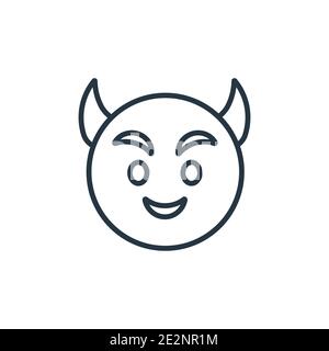 Souriant avec des cornes emoji contour vector icône. Fine ligne noire souriante avec des cornes icône emoji, vecteur plat illustration d'élément simple de l'emo modifiable Illustration de Vecteur