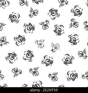 Motif vectoriel simple de roses dessinées à la main. Motif aléatoire sans couture de fleurs dessinées à la main. Isolé sur fond blanc Illustration de Vecteur