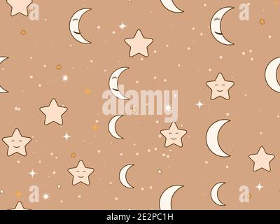Bonne nuit. Croissant de nuit et motif étoiles sans couture. Ciel nocturne. Doux rêve, imprimé pour le linge de lit, le pyjama et le papier. Illustration vectorielle Illustration de Vecteur