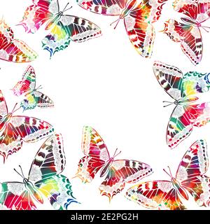 Cadre vertical avec papillons colorés. Carte postale avec papillons arc-en-ciel. Supports mixtes. Illustration vectorielle Illustration de Vecteur