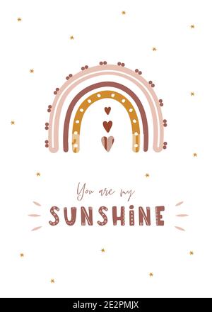 Arc-en-ciel tendance de style boho dans différentes couleurs. Vous êtes mon soleil. Illustrations pour enfants pour poster ou carte postale. Élément art Doodle. Moderne Illustration de Vecteur