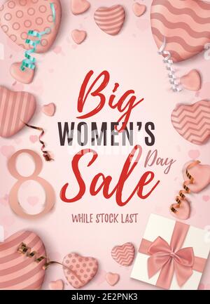 Affiche verticale grandes soldes de la fête des femmes. Modèle abstrait rose. Illustration de Vecteur