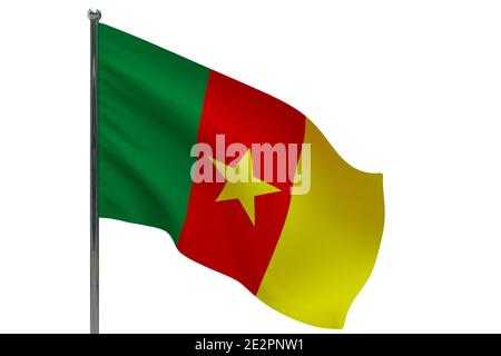 Drapeau du Cameroun sur la perche. Mât métallique. Drapeau national du Cameroun illustration 3D isolée sur blanc Banque D'Images