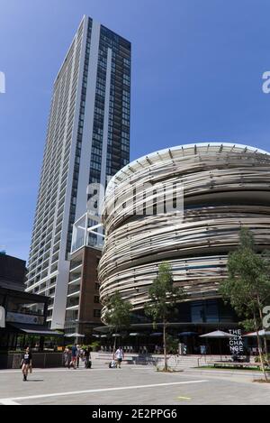 Le bâtiment de six étages appelé The Exchange a été conçu par Entreprise d'architecture renommée mondiale, Kengo Kuma Architects Darling Square Sydney Aust Banque D'Images