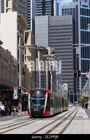 Système de train léger électrique de Sydney fonctionnant sur George Street Australie Banque D'Images