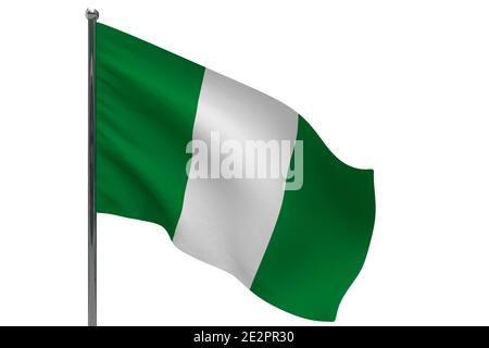 Drapeau du Nigeria sur la perche. Mât métallique. Drapeau national du Nigeria illustration 3D isolée sur blanc Banque D'Images