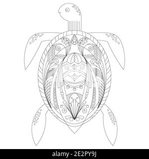 Dessin de tortue zentangle pour colorier la page, illustration vectorielle, effet de création de chemise, logo, tatouage et décoration. Illustration de Vecteur