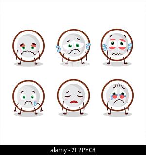 Tranche de personnage de dessin animé de noix de coco avec une expression triste. Illustration vectorielle Illustration de Vecteur