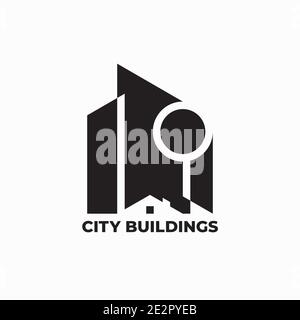 Logo City buildings. Illustration vectorielle de bâtiments d'appartements, maison et arbre abstrait isolés sur fond blanc Illustration de Vecteur