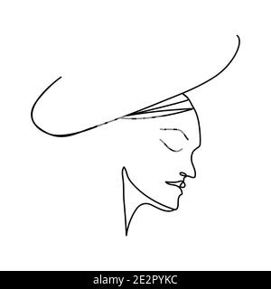 Art linéaire d'une face femelle avec une adresse. Mode concept, minimalisme de la beauté féminine. Illustration vectorielle Illustration de Vecteur