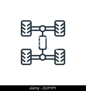 Icône de vecteur de contour de châssis de voiture. Icône de châssis de voiture noire à ligne mince, illustration d'élément simple à vecteur plat à partir du concept de pièces de voiture éditable isolé sur Illustration de Vecteur