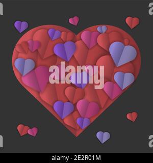 coeurs colorés sur fond sombre, illustration vectorielle symbole amour et romance Illustration de Vecteur