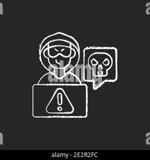 Icône blanche de craie de cyberharcèlement sur fond noir Illustration de Vecteur
