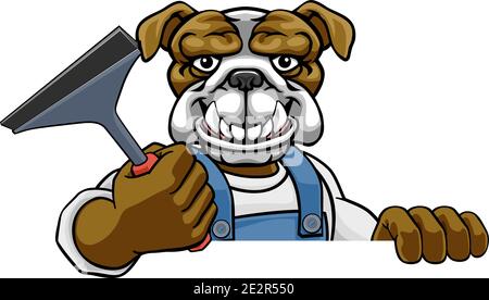 Voiture Bulldog ou Window Cleaner Holding Raclette Illustration de Vecteur