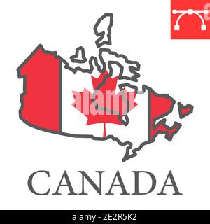 Carte du Canada icône de ligne de couleur, pays et géographie, carte du canada graphique vectoriel de signe de drapeau, icône de contour avec trait modifiable, eps 10. Illustration de Vecteur