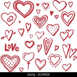 jeu de coeurs dessinés à la main d'éléments de conception. Illustration vectorielle. Cœurs de Saint-Valentin Illustration de Vecteur