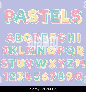 Lettre Alphabet avec chiffres pastels couleur Pop Art style Design Illustration de Vecteur