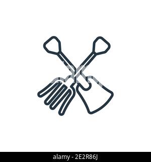 Icône de vecteur de contour de pelle et de fourche. Icône de pelle et de fourche noire à ligne mince, illustration d'élément simple à vecteur plat de construction et d'outil modifiables Illustration de Vecteur