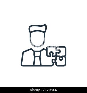Homme avec des solutions contour icône de vecteur. Homme noir à ligne fine avec icône de solutions, illustration d'élément simple à vecteur plat du concessionnaire d'entreprise modifiable Illustration de Vecteur