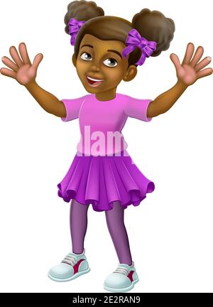 Black Little Girl Cartoon enfant agitant Illustration de Vecteur