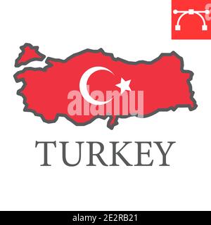 Carte de la Turquie icône de ligne de couleur, pays et géographie, Turquie carte graphique vecteur de signe de drapeau, icône de contour avec contour modifiable, eps 10. Illustration de Vecteur