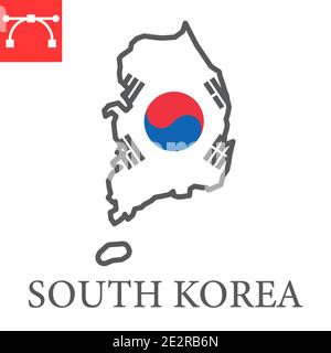 Carte de la Corée du Sud icône de ligne de couleur, pays et géographie, Corée du Sud carte drapeau signe vector graphiques, modifiable icône de contour rempli de trait, eps 10. Illustration de Vecteur