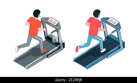 Homme sur tapis roulant. Athlète de course à pied. Séance de fitness Illustration de Vecteur