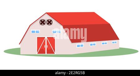Maison de grange sur fond blanc avec toit rouge et portes. Motif Uni et plat Illustration vectorielle. Illustration de Vecteur