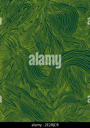 Résumé texture colorée imitation de l'herbe succulente belle émiettée dans le champ, juteux jaune citron lignes, isolé sur vert foncé. Stylet surréaliste Illustration de Vecteur