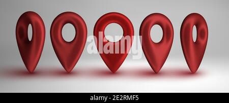 Pointeurs de carte rouges isolés sur fond blanc. Concept d'icônes d'emplacement. Pointeur 3d GPS grand ensemble. Illustration 3d vectorielle. Illustration de Vecteur