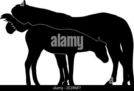 Silhouette Mare et Foal en noir sur fond blanc Illustration de Vecteur