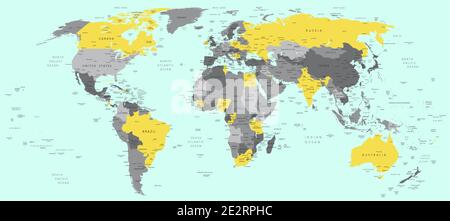 Vecteur politique mondial carte détaillée dans les couleurs modernes de la Année 2021 Ultimate Gray et jaune lumineux Illustration de Vecteur