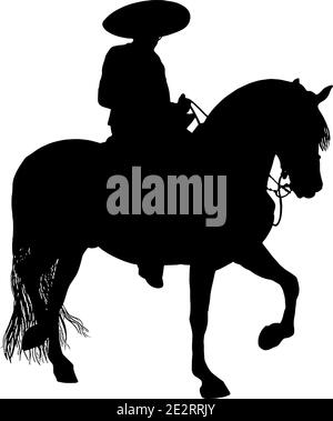 Cow-boy mexicain à cheval charro vecteur graphique silhouette dans noir sur fond blanc Illustration de Vecteur