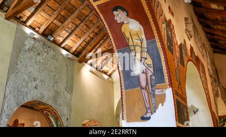 Espagne, Catalogne : Église romane de Sant Joan de Boí, dans le village de Boi. Peinture murale Banque D'Images