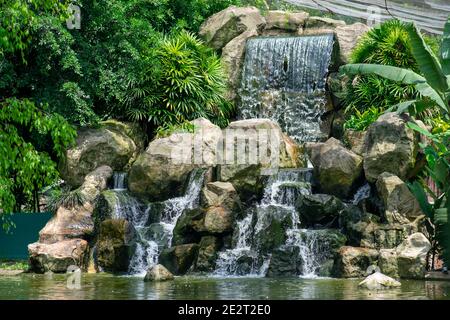 Petite cascade pittoresque dans le parc ornithologique de Kuala Lumpur, Malay Banque D'Images