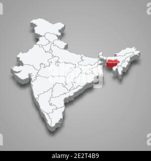 Emplacement de l'État de Meghalaya dans l'Inde carte isométrique 3d Illustration de Vecteur