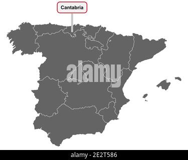 Carte de l'Espagne avec le nom du lieu de Cantabria Banque D'Images