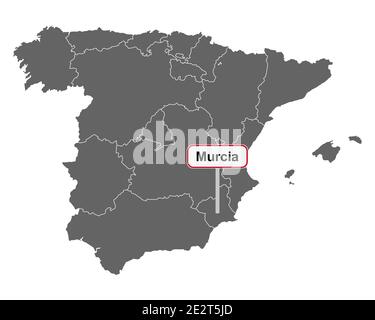 Carte de l'Espagne avec le nom du lieu de Murcia Banque D'Images