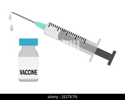 Icône stylisée d'aiguille de seringue et de flacon en verre pour vaccins. Image vectorielle. Illustration de Vecteur
