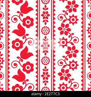 Polonais traditionnel folk art vector sans couture textile ou tissu imprimé motif rouge et blanc, broderie florale Lachy Sadeckie Illustration de Vecteur