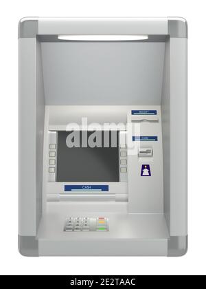 Distributeur automatique de billets avec lecteur de carte. Sécurité par code PIN, banque automatique, accès au compte bancaire retrait électronique d'espèces, concept. Écran d'affichage, boutons, Banque D'Images