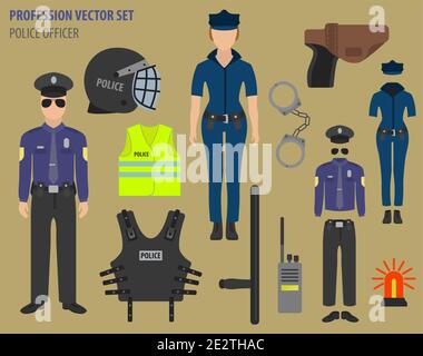 Profession et profession. Équipement de police, modèle plat et uniforme icône.illustration vectorielle Illustration de Vecteur